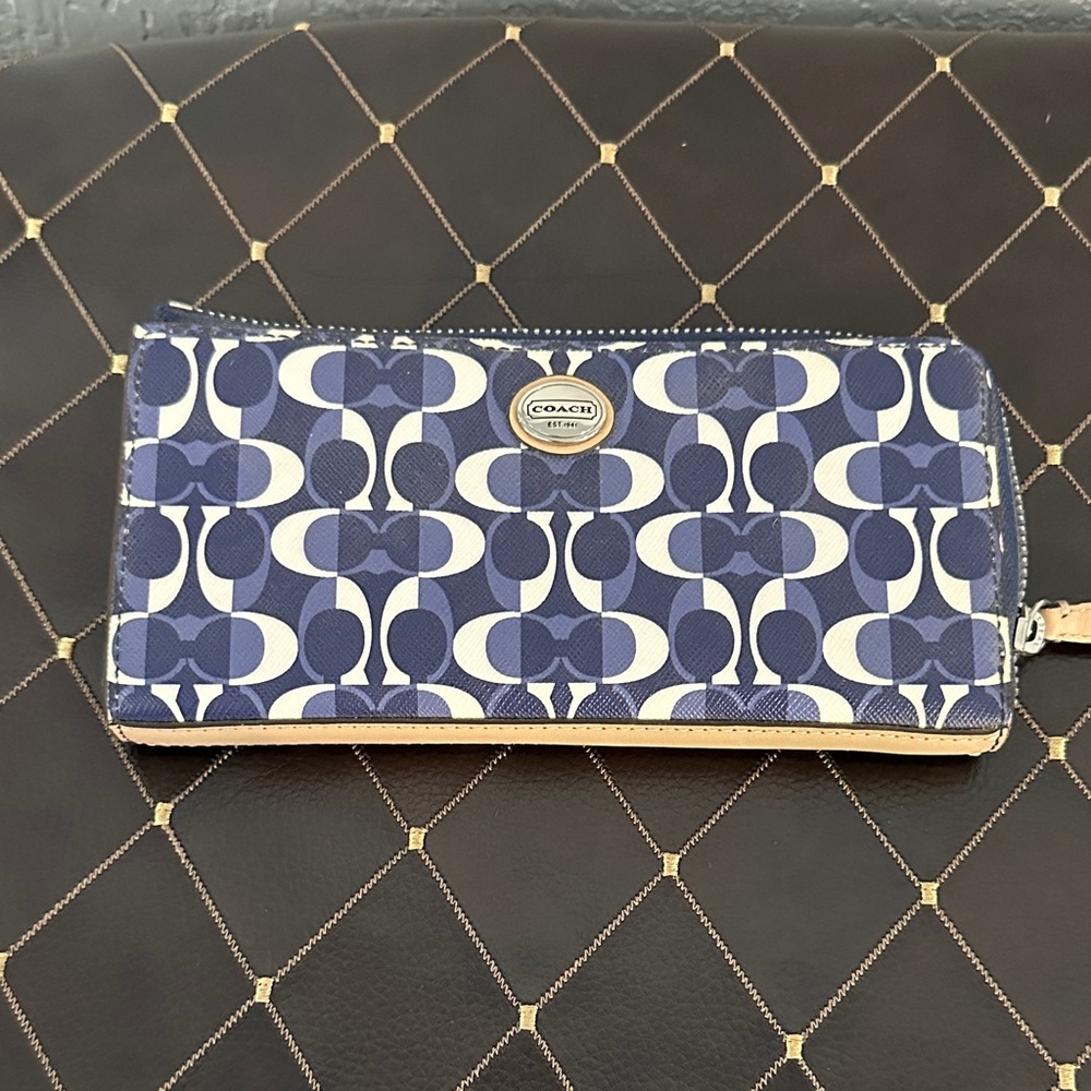 Coach Blue and White Geometric Wallet